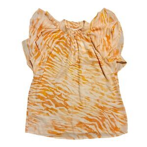 NWT‎ DR2 White and Orange Animal Print Sheer Blouse Women's XS